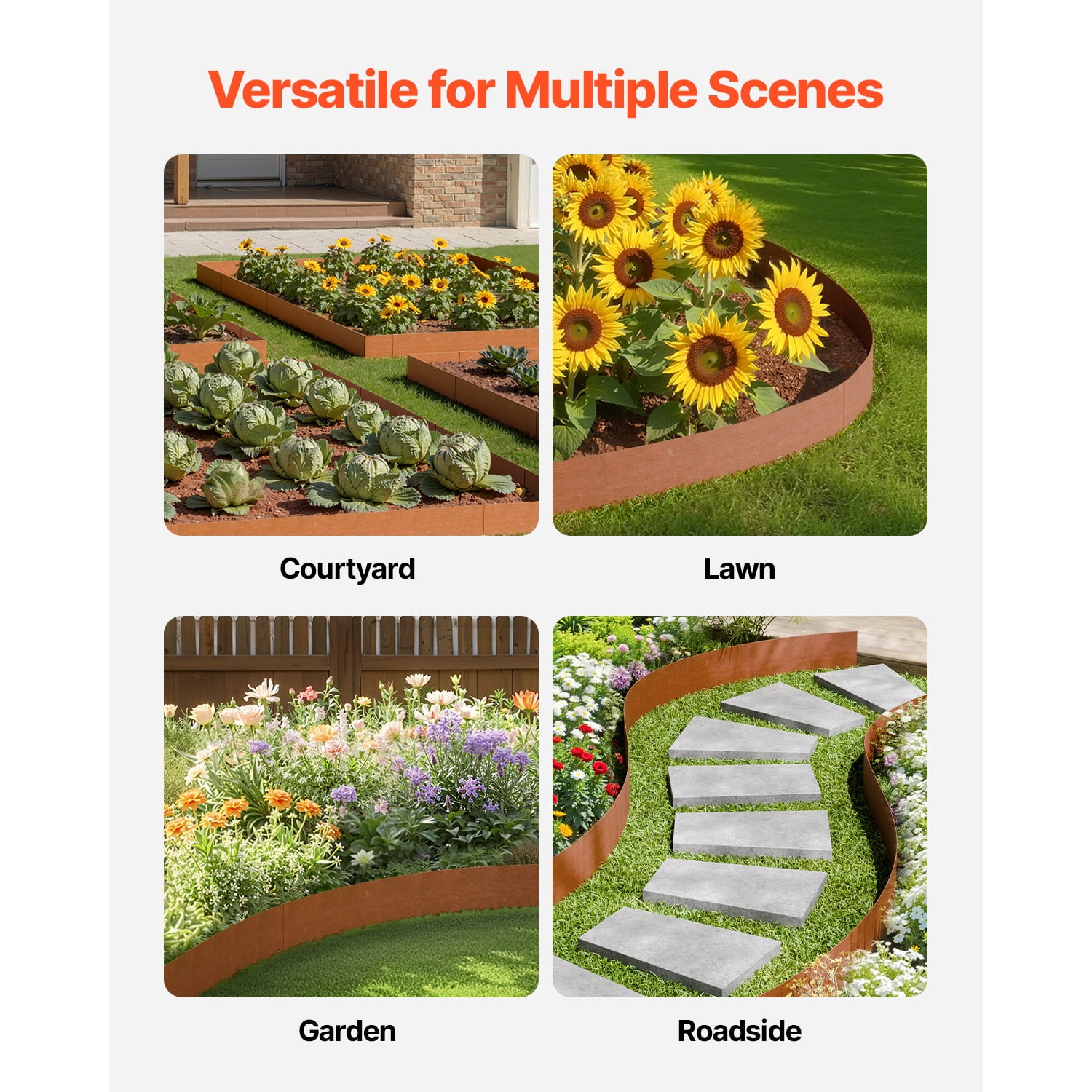KFFKFF Metallic Garden Border, Set of 6, 40 x 8 inches, Durable & Pre-Oxidized Landscape Border, Flexible Outdoor Edging, Shark Spike, Ideal for Flower Bed, Yard, and Pathway Separation