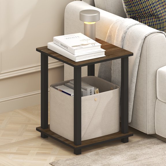 Furinno Simplistic End Table, Set of Two, Brown Walnut/Black