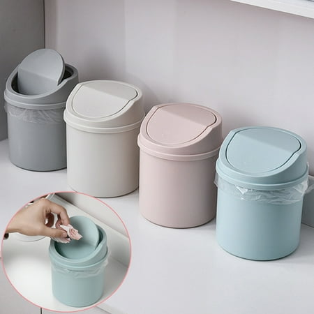 Walbest Desktop Mini Cute Trash Can with Swing Lid Space Saving PP Plastic Cylindrical Tiny Garbage Can Size: 6.69 x 5.12