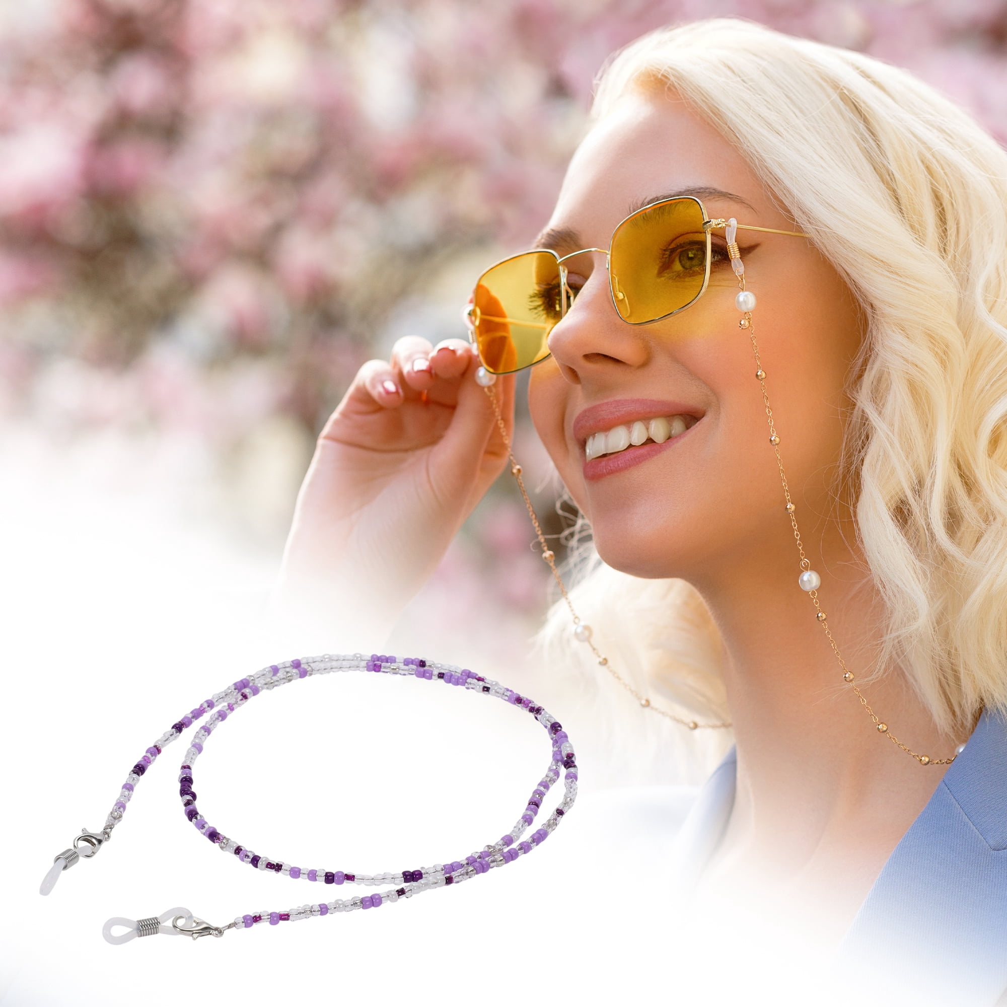Unique Bargains Beaded Pattern Eyeglass Chain 1 Pc Purple