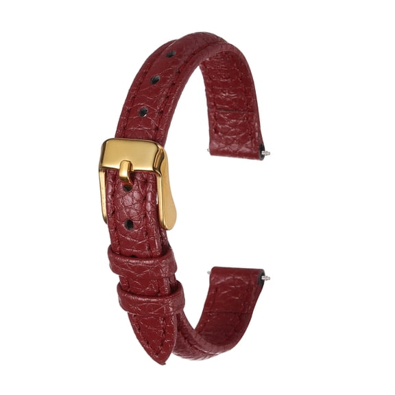 Uxcell Leather Watch Band 10mm Vintage Textured Padded Leather Watch Strap Quick Release Replacement Wristband with Stainless Steel Pin Buckle for Men and Women, Wine Red