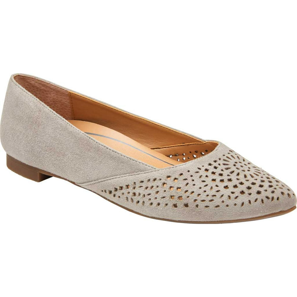 Vionic - Women's Vionic Carmela Perforated Ballet Flat Dark Taupe Suede 7 W - Walmart.com