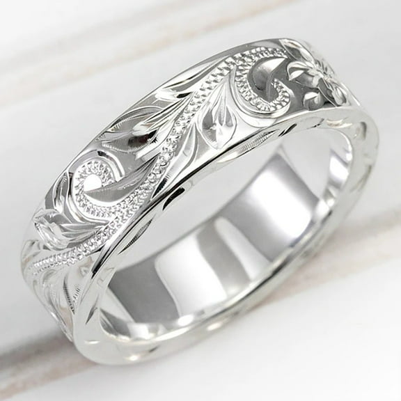 Sculptured Vine Pattern Brass Finger Rings for Women Platinum US Size 9(18.9mm)