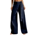 thumbnail image 3 of KLHDSF Pants For Women Solid Casual Drapey Sash Tie Wide Leg Trousers Work Office Navy S, 3 of 8