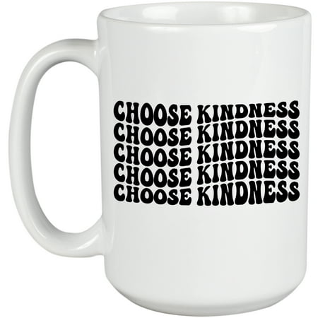 

Choose Kindness Quote About Being Kind Groovy Retro Wavy Text Merch Gift White 15oz Ceramic Mug
