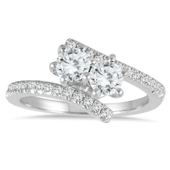 SZUL Women's 1 Carat TW Two Stone Diamond Ring in 10K White Gold (J-K-L Color, I2-I3 Clarity)