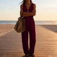 thumbnail image 4 of Tqcoqu Womens Jumpsuits and Rompers Casual Sleeveless V Neck Wide Leg Jumper Romper Beach Vacation Clothes Summer One Piece Outfits,Wine,Women's S-XXL, 4 of 6