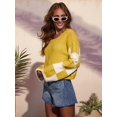 thumbnail image 6 of Womens Casual Checkered Color Block Sweaters Crew Neck Long Sleeve Cropped Knit Pullover Yellow XL, 6 of 8