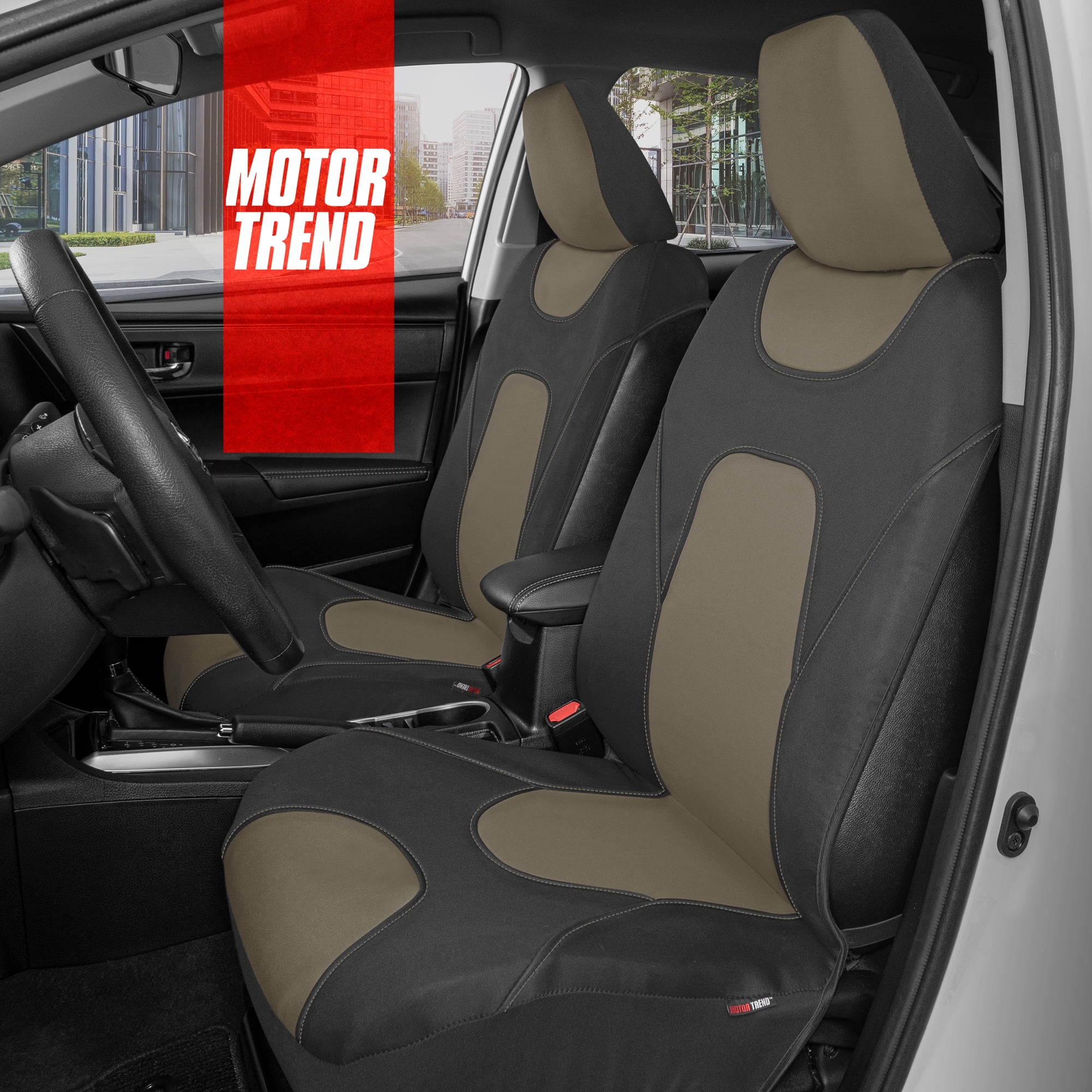 Motor Trend NeoCloth Waterproof Car Seat Covers Front & Rear Full Set, Beige - Universal Fit for Car Truck Van SUV