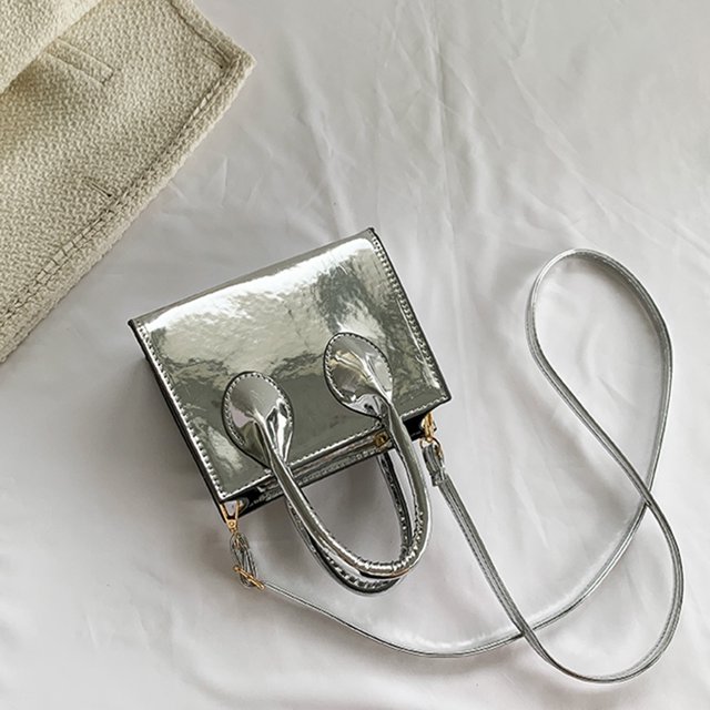Bolsa De Hombro Bolso de mano para mujer, bolso cuadrado pequeño de moda, bolsos de mano sólidos de cuero PU (plata) Likrtyny Para Estrenar