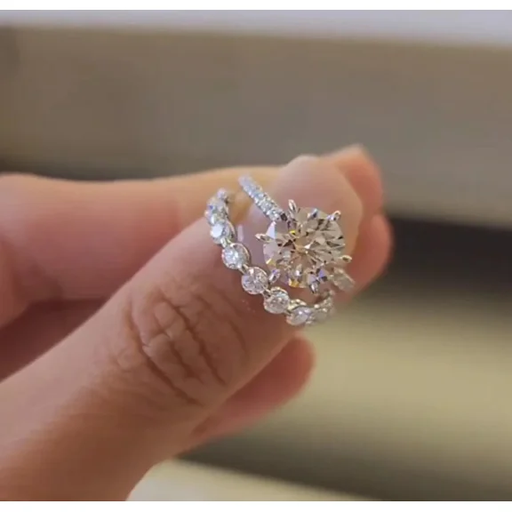 2.20 Ct Round-Cut Moissanite Bridal Set Wedding Ring 14k White Gold Plated