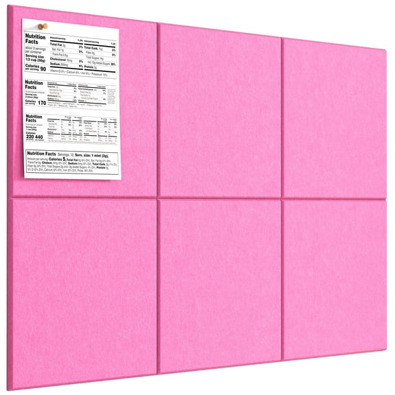 MaxGear 6-Pack Felt Bulletin Board Tiles, 11.8"x11.8" Pink Wall Panels with Push Pins for Office, Home