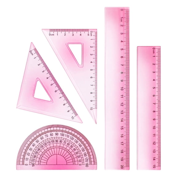 5-Piece Colorful Triangular Ruler Set, Plastic Geometry Protractor and Scale Ruler, Drafting Kit for Engineering and Home, Ideal for Students and Artists.
