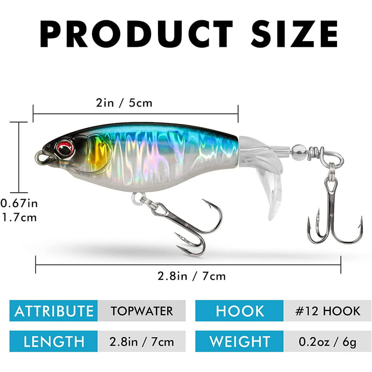 Topwater Fishing Lures with BKK Hooks, Plopper Fishing Lure for Bass  Catfish Pike Perch, Floating Minnow Bass Bait with Propeller Tail, Top  Water Pencil Plopper Lures Freshwater or Saltwater 