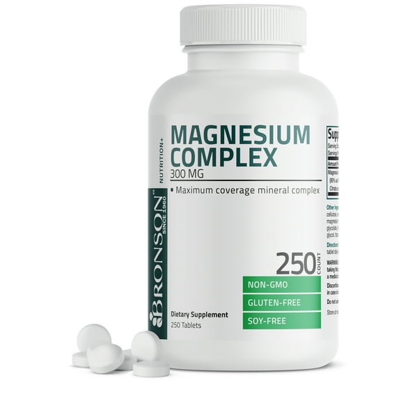 Bronson Triple Magnesium Complex Maximum Coverage 300 mg, Non-GMO, Gluten Free and Soy Free, 250 Tablets