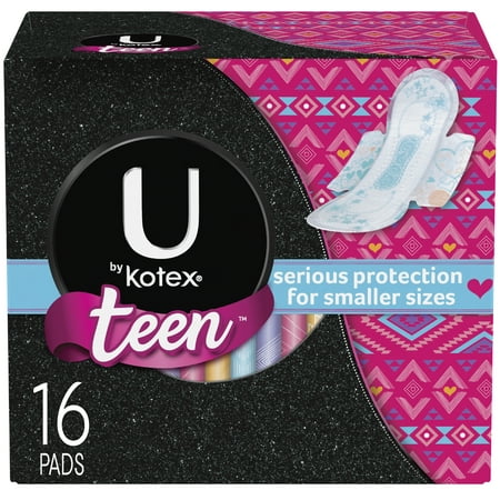 U by Kotex Ultra Thin Teen Pads with Wings, Unscented, 16