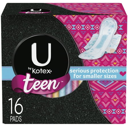 U by Kotex Ultra Thin, Teen Pads with Wings, Unscented, 16 Ct