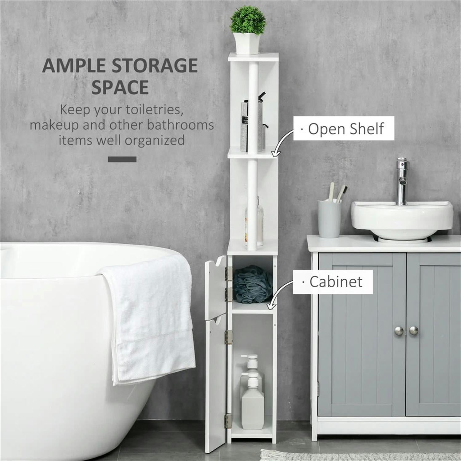 Demi Bonn Bathroom Floor Storage Cabinet, Bathroom Storage Unit, Freestanding Narrow Side Cabinet with 2-Tier Shelf and Drawers, White