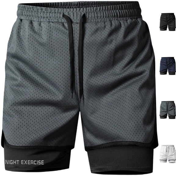 Men's 7" Athletic Shorts with Compression Liner 2 in 1 Performance Running Shorts Workout Short Pants Summer Quick Dry Basketball Training Shorts Elastic Waist Drawstring