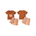 thumbnail image 2 of Cjfdfy Toddler Baby Boy Halloween Thanksgiving Outfits Infant Baby Boys Summer Fall Clothes Pumpkin Embroidery Short Sleeve Pumpkin T Shirt Tops and Elastic Waist Plaid Shorts 2Pcs Set, 2 of 9