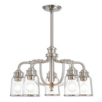 5 Light Brushed Nickel Dinette Chandelier with Hand Blown Clear Seeded Glass Shade