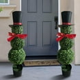 thumbnail image 4 of 2025 2 Pack Christmas Snowman Topiary Stakes Outdoor, 31.5In Artificial Snowman Shaped Topiary Tree Po twith Red Bow Santa Hat, Boxwood Topiaries for Porch Yard Lawn Garden Holiday Decor, 4 of 7