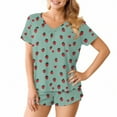 thumbnail image 4 of QATAINLAV Two Piece Sets for Women Summer, Casual Short Sleeve Tees and Shorts Lounge Set Trendy Printed V Neck Shirts Matching Shorts Sleepwear Outfits, Mint Green, S, 4 of 9