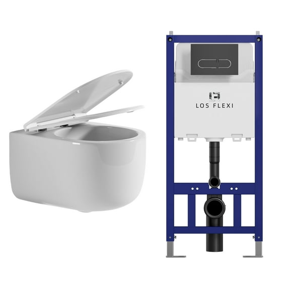 Los Flexi Compact Wall-Mount Toilet Set - Round Bowl, In-Wall Tank, Tornado Flush, Actuator Plate Included