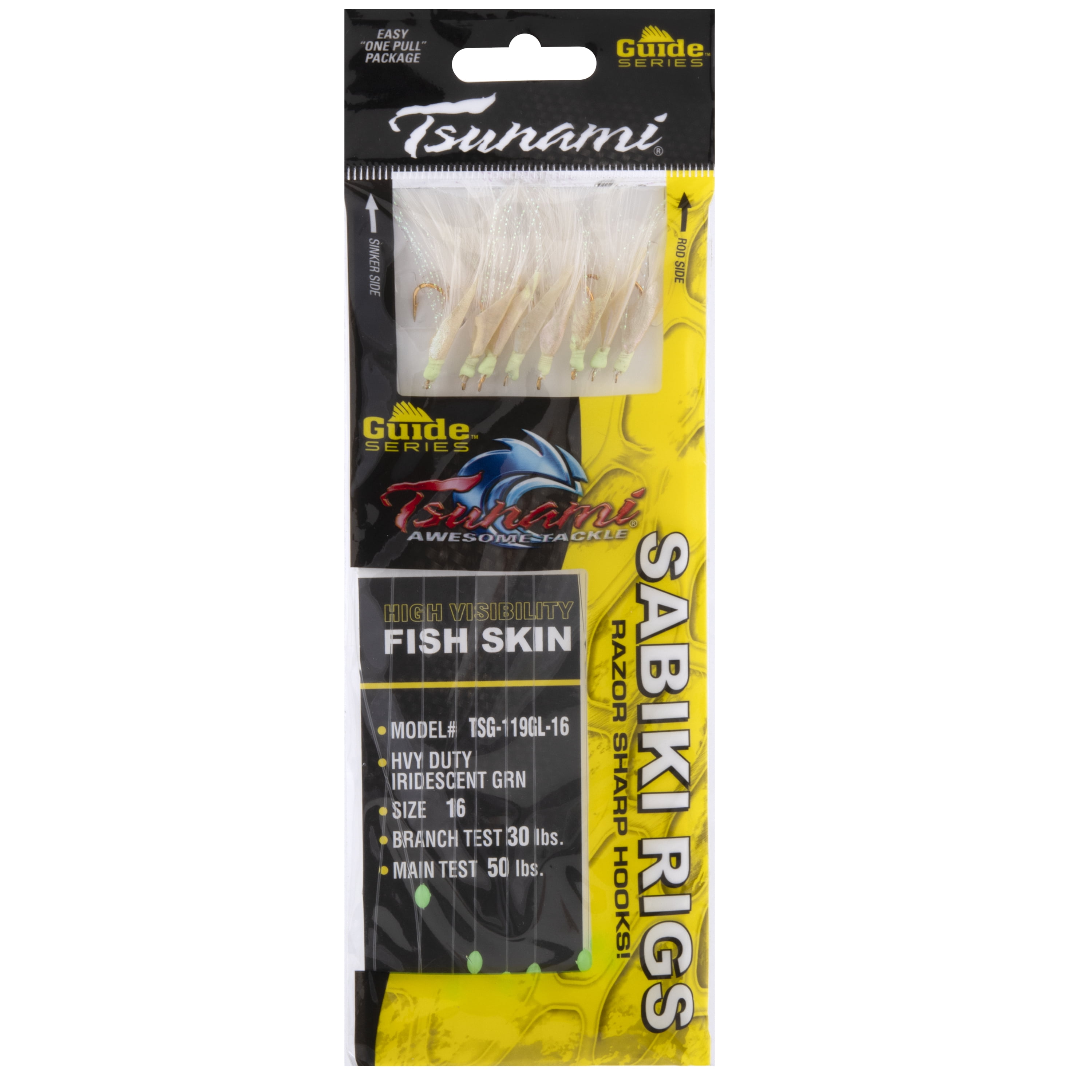 (3 pack) Tsunami Guide Series Sabiki Rig, Iridescent Green Glow, Size 16 Hook