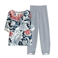 thumbnail image 2 of Teissuly Women's Casual Round Neck Short Sleeve Top And Pants Digital Printing Two-piece Set, 2 of 5