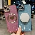 thumbnail image 4 of Compatible with iPhone 15 Plus 6.7 Inch Case with Magsafe, Plating Heart Glitter Magnetic Case for Women Girl TPU Camera Protection Back Cover for iPhone 15 Plus 6.7 Light Blue, 4 of 14