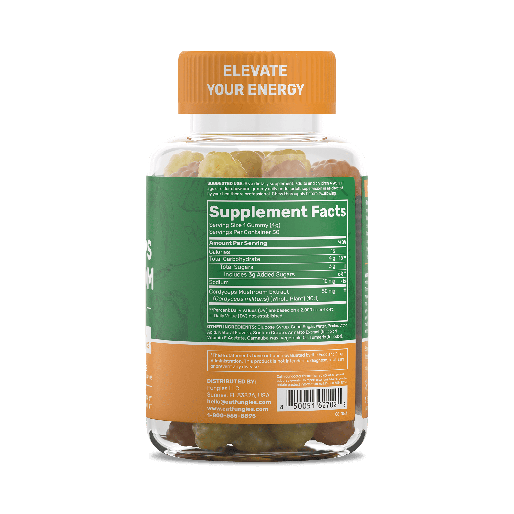 Fungies Cordyceps Mushroom Gummies, Supports Energy, Endurance, Performance, Supplement, 30 Count