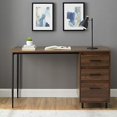 thumbnail image 2 of Walker Edison 3 Drawer Modern Wood and Metal Computer Writing Desk Home Office Workstation Small 52 Inch, Dark Walnut, 2 of 5