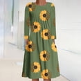 thumbnail image 3 of Vestidos estampados florales plegables de manga larga con cuello redondo informal de otoño e invierno para mujer Fridja  yut2213, 3 of 5