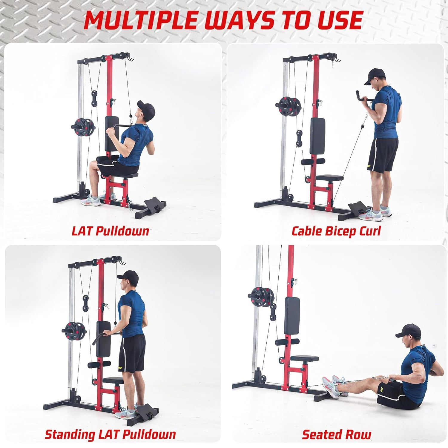 M optimized LAT Pulldown Machine, LAT Cable Machine with High and Low Pulley Station, Row Cable Machine Home Gym with Leg Support, Tricep Workout Equipment