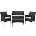 thumbnail image 7 of Vineego 4 4PCS Patio Furniture Set Outdoor Conversation Rattan Chairs with Cushion and Loveseat Glass Table for Garden Backyard Porch, Black/ Beige, 7 of 7