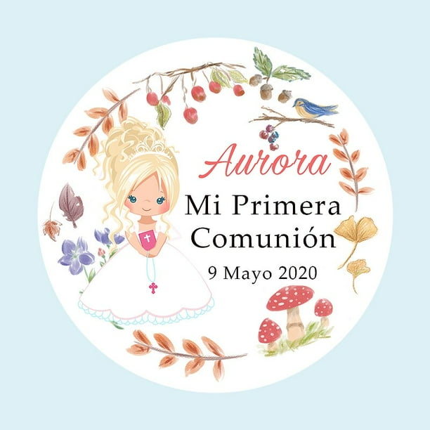 Pegatinas personalizadas para primera comunión, etiquetas de recuerdo para Baby Shower, niño y niña, 2,5-7cm, 96 unidades