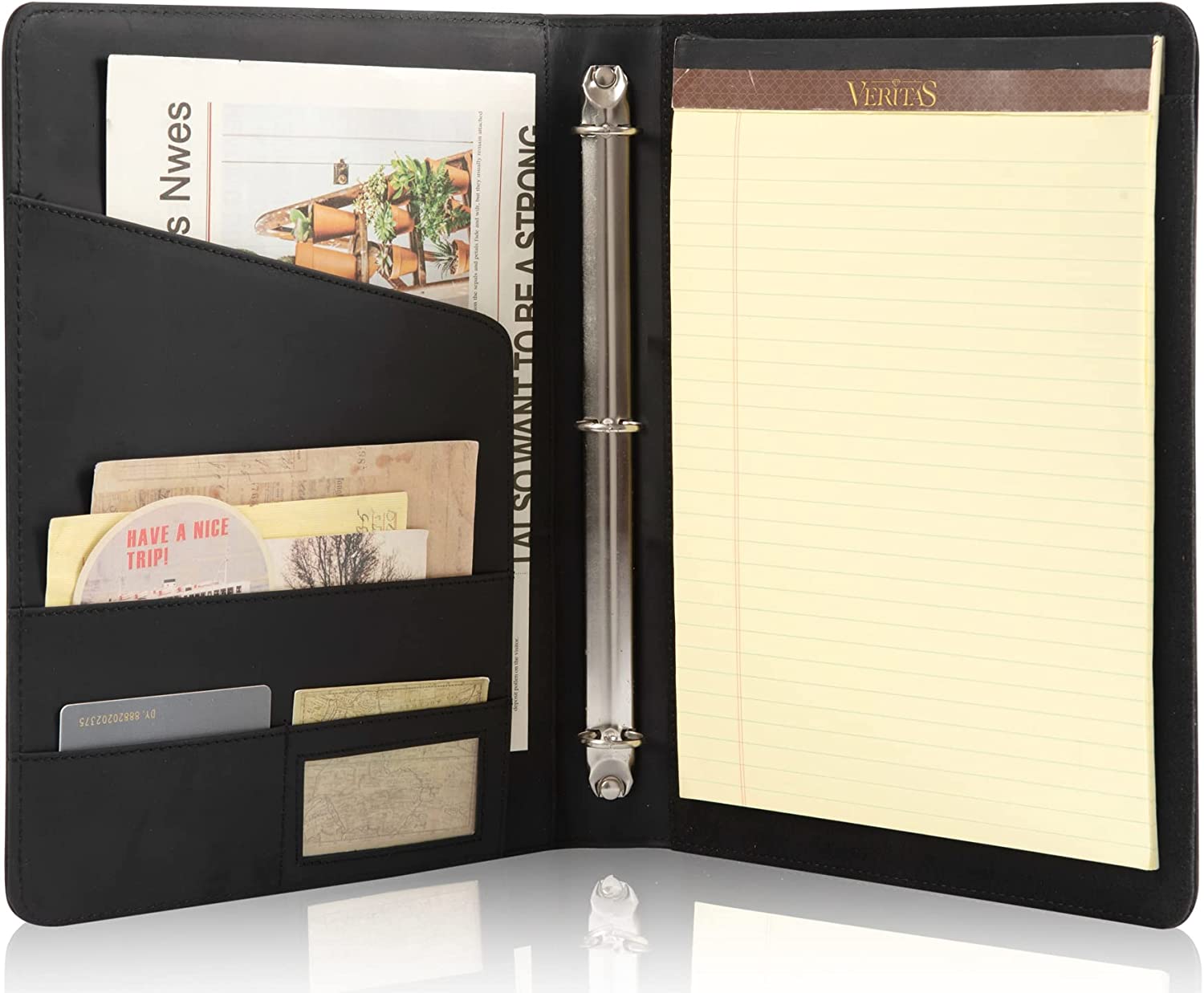 AZXCG Leather Thin Padfolio, 3 Ring Binders Portfolio Folder, Business