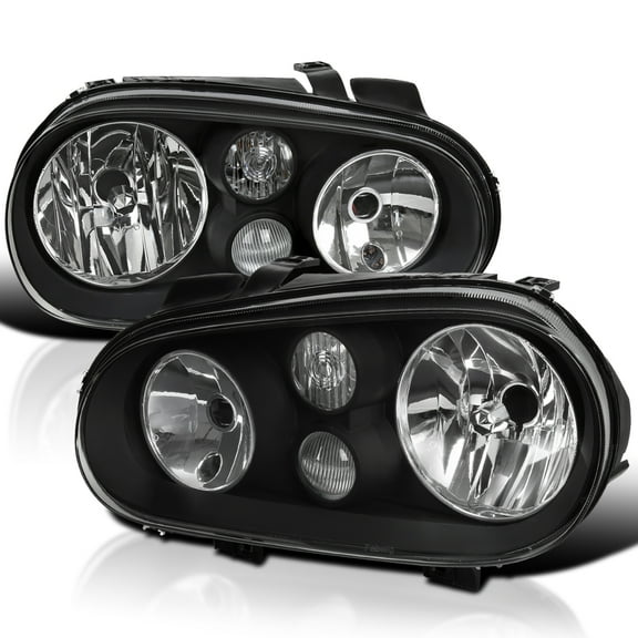 Spec-D Tuning Black Headlights w/Built-in Fog Lamps Compatible with 1999-2006 Volkswagen Golf MK4 GTI, 2004 R32, 1999-2002 Cabrio, L R Pair Head Light Lamp Assembly