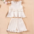 thumbnail image 2 of XMMSWDLA Stretchy Kids Clothing Pack Toddler Baby Girls Summer Outfits Ruffle Short Sleeve T-Shirts Tops Floral Shorts 2pcs Clothes Set Beige Matching Sibling Outfits for Toddlers, 2 of 9