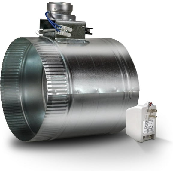 Suncourt ZoneMaster Fully Adjustable Motorized Airflow Control Zone Damper Air Duct Fan (8 inch), Usually Closed, 24 Volt Thermostat Compatibility, 24VAC/20VA Plug-in Transformer Included, Silver