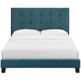 thumbnail image 5 of Pemberly Row Queen Tufted Button Performance Velvet Platform Bed in Sea Blue, 5 of 5