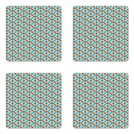 

Floral Coaster Set of 4 Diagonal Blue Diamond Shapes with Abstract Pale Color Daisy Motifs Square Hardboard Gloss Coasters Standard Size Umber Beige and Sky Blue by Ambesonne