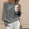 thumbnail image 2 of gakvbuo Off The Shoulder Sweaters For Women Long Sleeve Plus Size Tunic Tops Oversized Pullover Sweater Solid Color Knit Jumper Loose T-Shirt Doll Sleeve Top, 2 of 5
