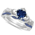 thumbnail image 3 of His and Hers 3 Piece Trio Sterling Silver Blue Titanium Wedding Band Engagement Ring Set 12/6, 3 of 9