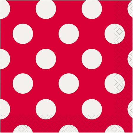 Polka Dot Paper Beverage Napkins, Red, 40ct