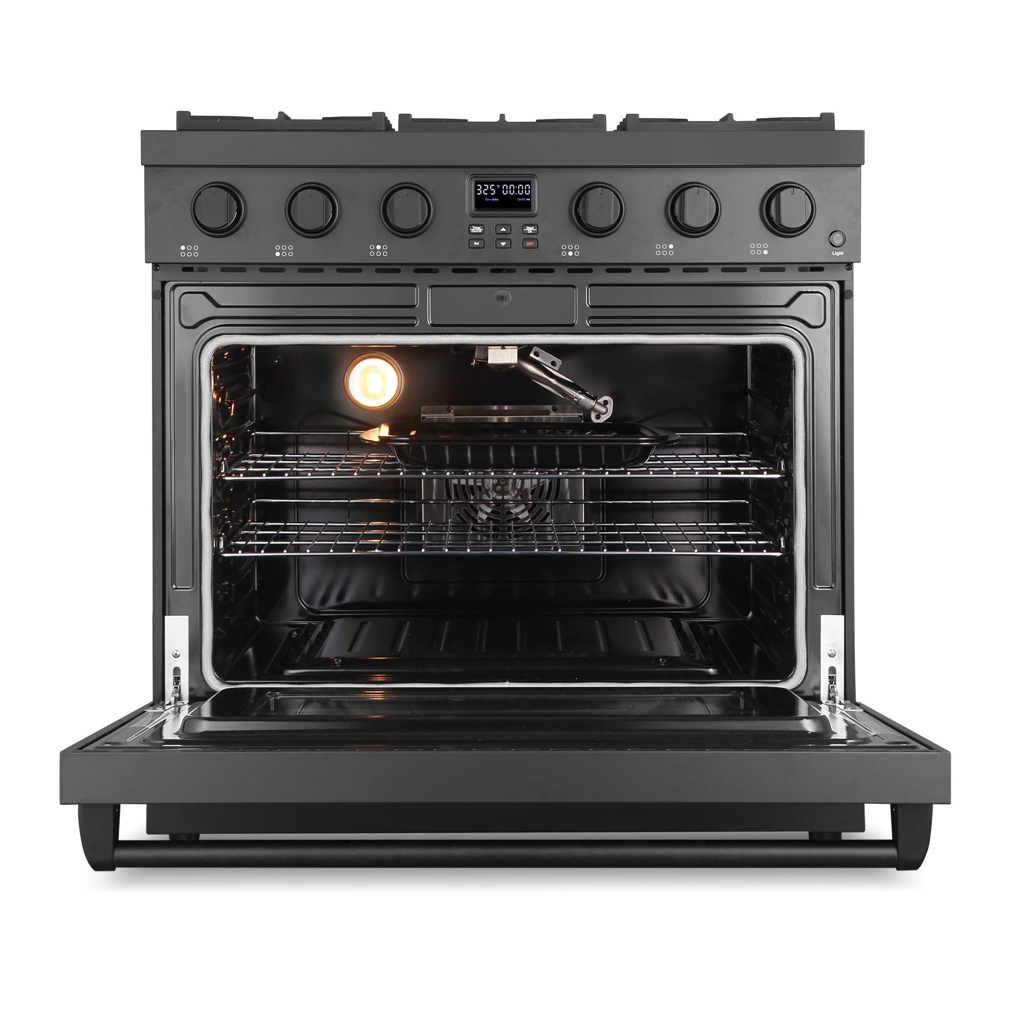 Cosmo 36 in. Lumin Collection 6.1 cu. ft. Gas Range with 6 Sealed Burners and Convection Oven in Matte Black