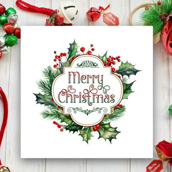Merry Christmas Greeting Card – Festive Holly Design – Blank Inside for Personalized Messages – Perfect Holiday Card for Friends and Family