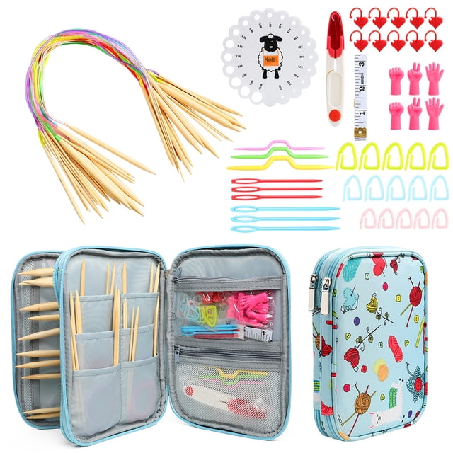 Knitting Kit Practical Circular Double Pointed Interchangeable Crochet Needles Set with Long Cables for Beginners