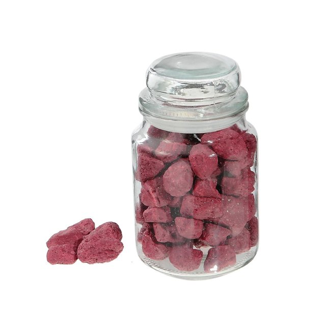 Aromatic Stones dans un Pot en Verre avec Couvercle (Baie) Présentant un Pot en Verre Transparent Rempli de Pierres Aromatiques Parfumées aux Baies Rouges, avec Quelques Pierres à Côté sur Fond Blanc, Mesurant 4 L x 4 L x 8 H Pouces, Convient à la Déco de la Maison et aux accents Décoratifs, Souvent Utilisé pour Ajouter un Parfum Agréable à l'Intérieur.